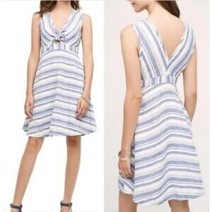 Anthropologie Maeve NWT Bon Vivant Striped Tie Front Linen Pocket Dress 6 Summer